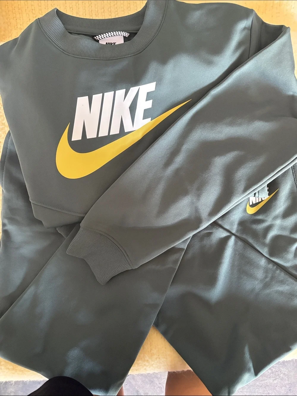 Nike Kids Dark Gray Joggers with Yellow Swoosh